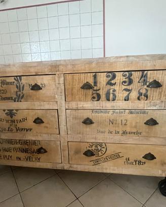 Cassettiera industriale vintage con ruote