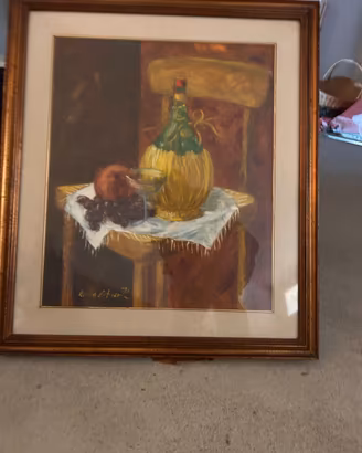 Quadro Natura Morta con Fiasco e Frutta Firmato co