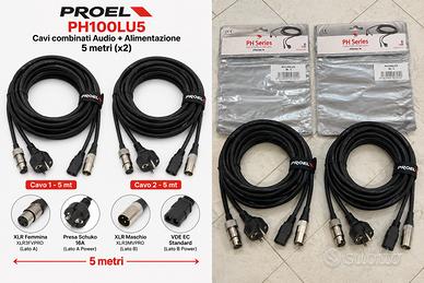 Coppia cavi PROEL PH100LU5 5 metri XLR + Power