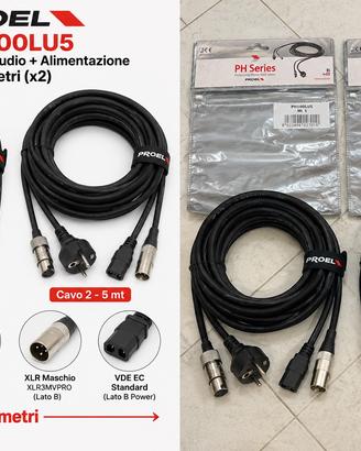 Coppia cavi PROEL PH100LU5 5 metri XLR + Power