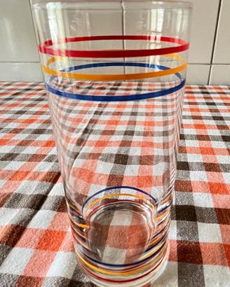 Set 8 bicchieri vintage in vetro con righe colorat