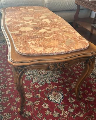 Elegante tavolino vintage in legno e marmo vero