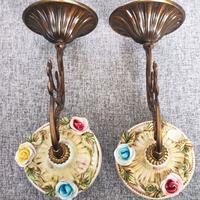 Coppia APPLIQUE metallo porcellana anni '50 / 60'