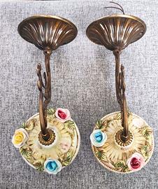 Coppia APPLIQUE metallo porcellana anni '50 / 60'