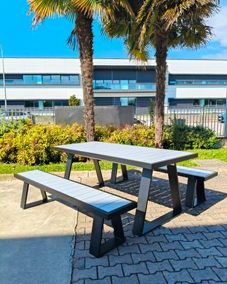set tavolo + panche da giardino in alluminio nuovo