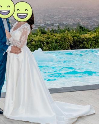 Abito sposa sartoriale mikado e pizzo chantilly