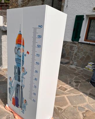 Armadio per bambini a 2 ante, appendi e 2 ripiani