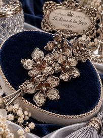 Spilla argento 800 filigrana fiori vintage a mano
