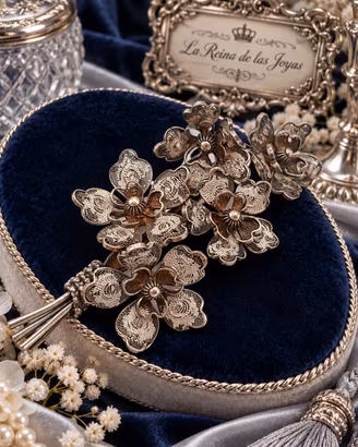 Spilla argento 800 filigrana fiori vintage a mano