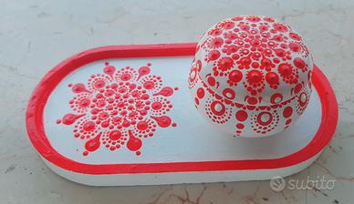 set Portacandele Candela  Vassoio Dipinto profumo