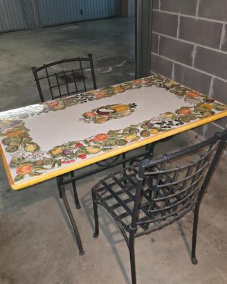 Tavolo giardino maiolica Deruta ferro battuto