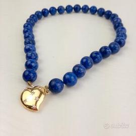 Collana di lapislazzuli con cuore in oro giallo 18