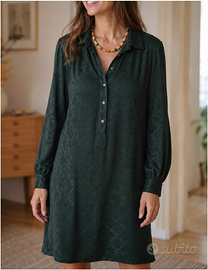 Abito Tunica Vintage in Seta Jacquard Verde Bosco