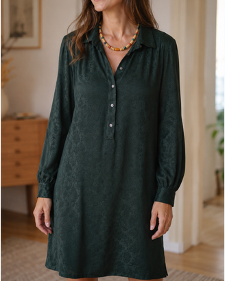 Abito Tunica Vintage in Seta Jacquard Verde Bosco