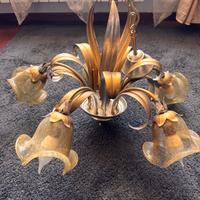 Lampadario ferro battuto e vetro