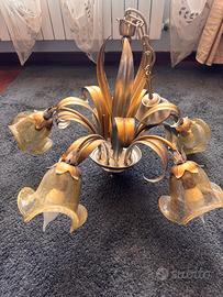 Lampadario ferro battuto e vetro