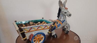 ceramica vintage asinello con carretto
