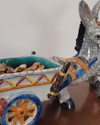 ceramica vintage asinello con carretto