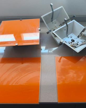 Tris Plafoniere quadrate in vetro  arancioni 25x25
