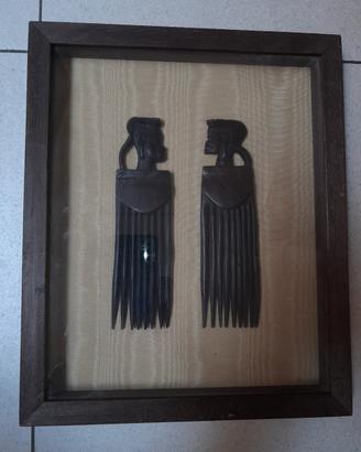 2 pettini vintag africani in legno di ebano 