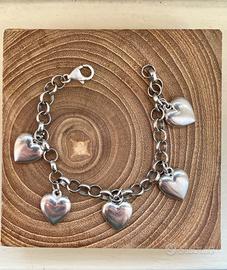 Bracciale vintage argento 925 charms cuori