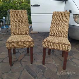 2 sedie da giardino in paglia e legno