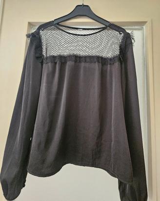 Camicetta / Blusa nera elegante con pizzo e tulle