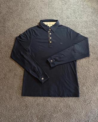 Polo a manica lunga blu Burberry taglia L