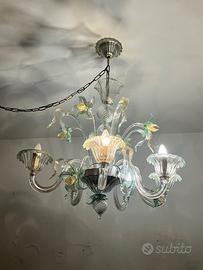 Lampadario Vintage in Vetro di Murano a 6 Luci
