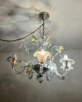 Lampadario Vintage in Vetro di Murano a 6 Luci