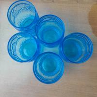 Set 5 Bicchieri Vintage Blu in Vetro Lavorato