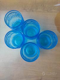 Set 5 Bicchieri Vintage Blu in Vetro Lavorato