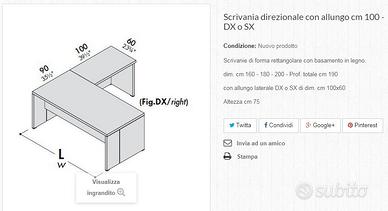 SCRIVANIA ad angolo Modello DELTA 200x90 + 100x60