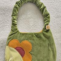 Borsa THUN in velluto verde e fiore colorato