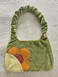 Borsa THUN in velluto verde e fiore colorato