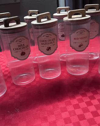Set di barattoli 1,4L di vetro, coperchio in legno