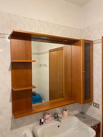 Pensile Bagno in Legno con Faretti e Vetrinetta