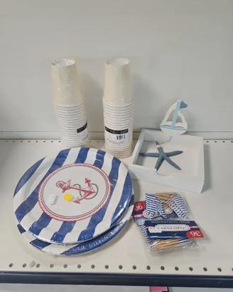 Set piatti e bicchieri tema mare