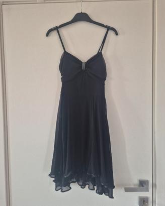 Abito a sottoveste nero in chiffon con strass