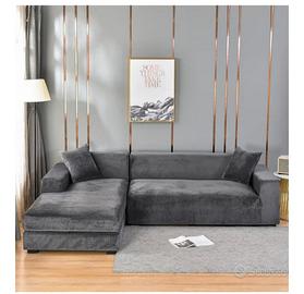 Copridivano grigio 2 pezzi per divano con penisola