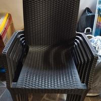 Set 6 Sedie Esterno Plastica Nere Effetto Rattan 