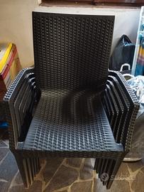 Set 6 Sedie Esterno Plastica Nere Effetto Rattan 