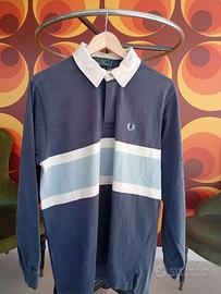 Polo rugby Fred Perry blu vintage righe colletto