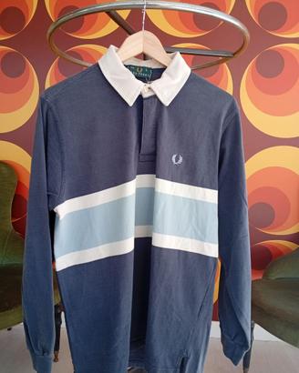 Polo rugby Fred Perry blu vintage righe colletto