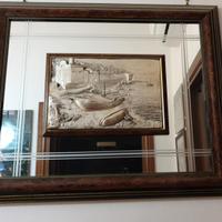 Quadro specchio con lastra d' argento in rilievo