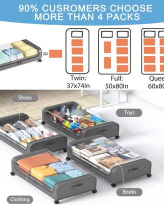 2 Pezzi Contenitori Sottoletto con Ruote