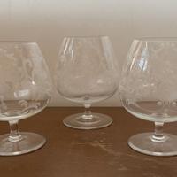 3 bicchieri "balloon" cognac vetro Murano inciso