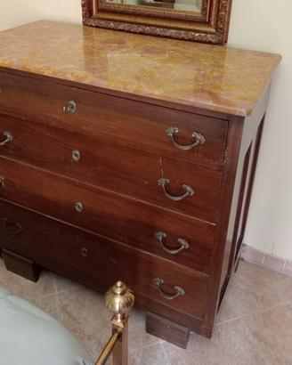 comò antico in legno con piano in marmo 