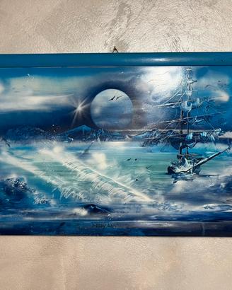 Quadro blu soggetto mare spray su legno