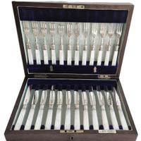 Servizio da dessert in argento 925 e madreperla